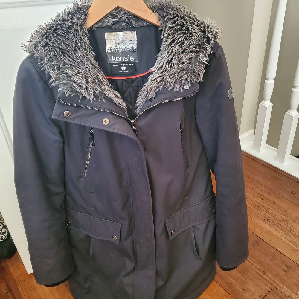 Kensie Women's Black Jacket with Faux Fur Trim